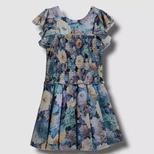 Zoe Ltd girls blue Reagan smocked floral dress. Size 16
